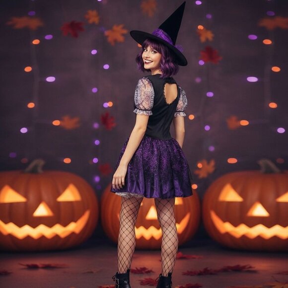 Boo! Wicked Witch Mini Sexy Dress Halloween Costume Hat Gothic Dress Up Party - Picture 2 of 8